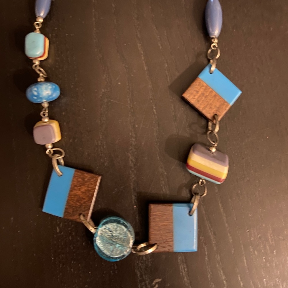 Wood and glass beaded necklace